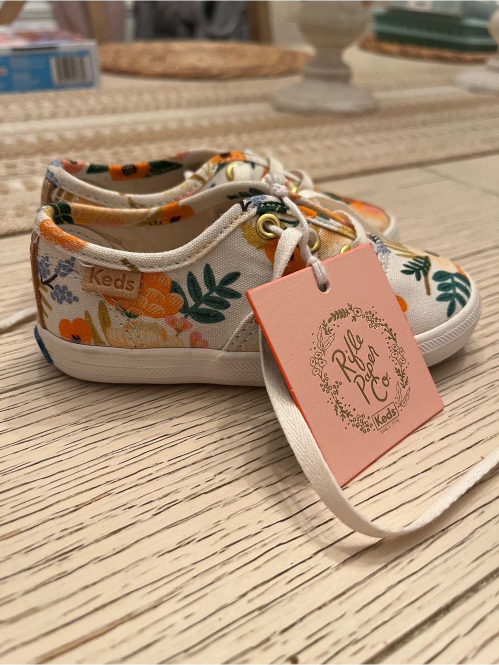 Keds Kids Toddler Size 6 Floral Canvas Sneakers - Cream with Orange & Green